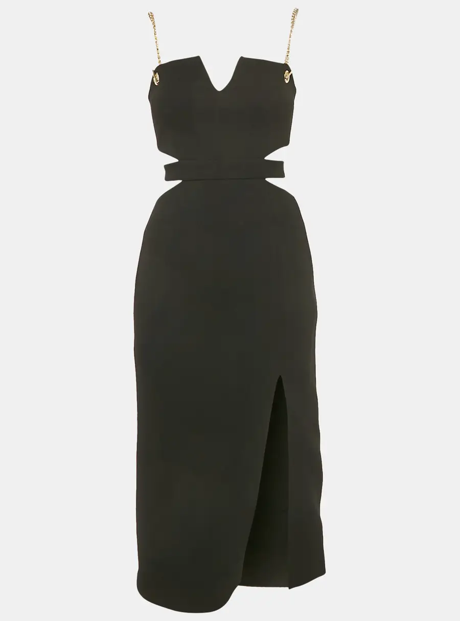 Rebecca Vallance Black Crepe Cut-Out Iman Midi Dress S