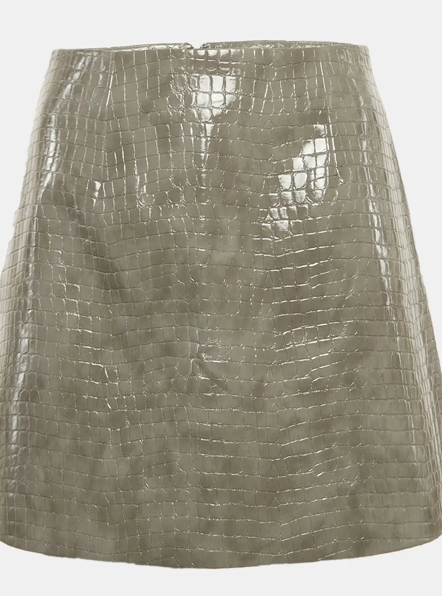 Rebecca Vallance Grey Animal Skin Coated Cotton Mini Skirt S