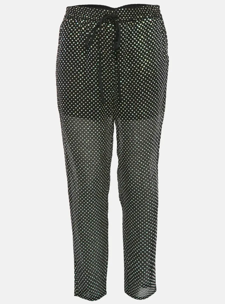 RED Valentino Black Sheer Silk Sequin Drawstring Pants M