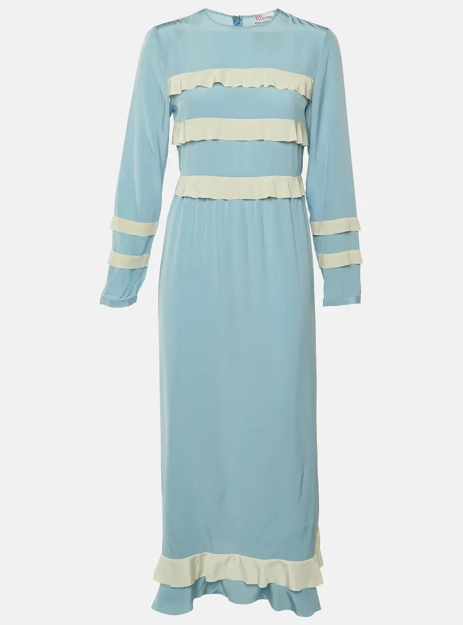 RED Valentino Blue & White Silk Ruffled Maxi Dress M