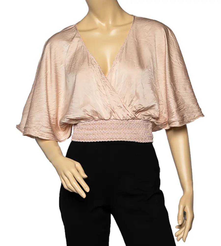 RED Valentino Pale Pink Silk Smocked Crop Top M