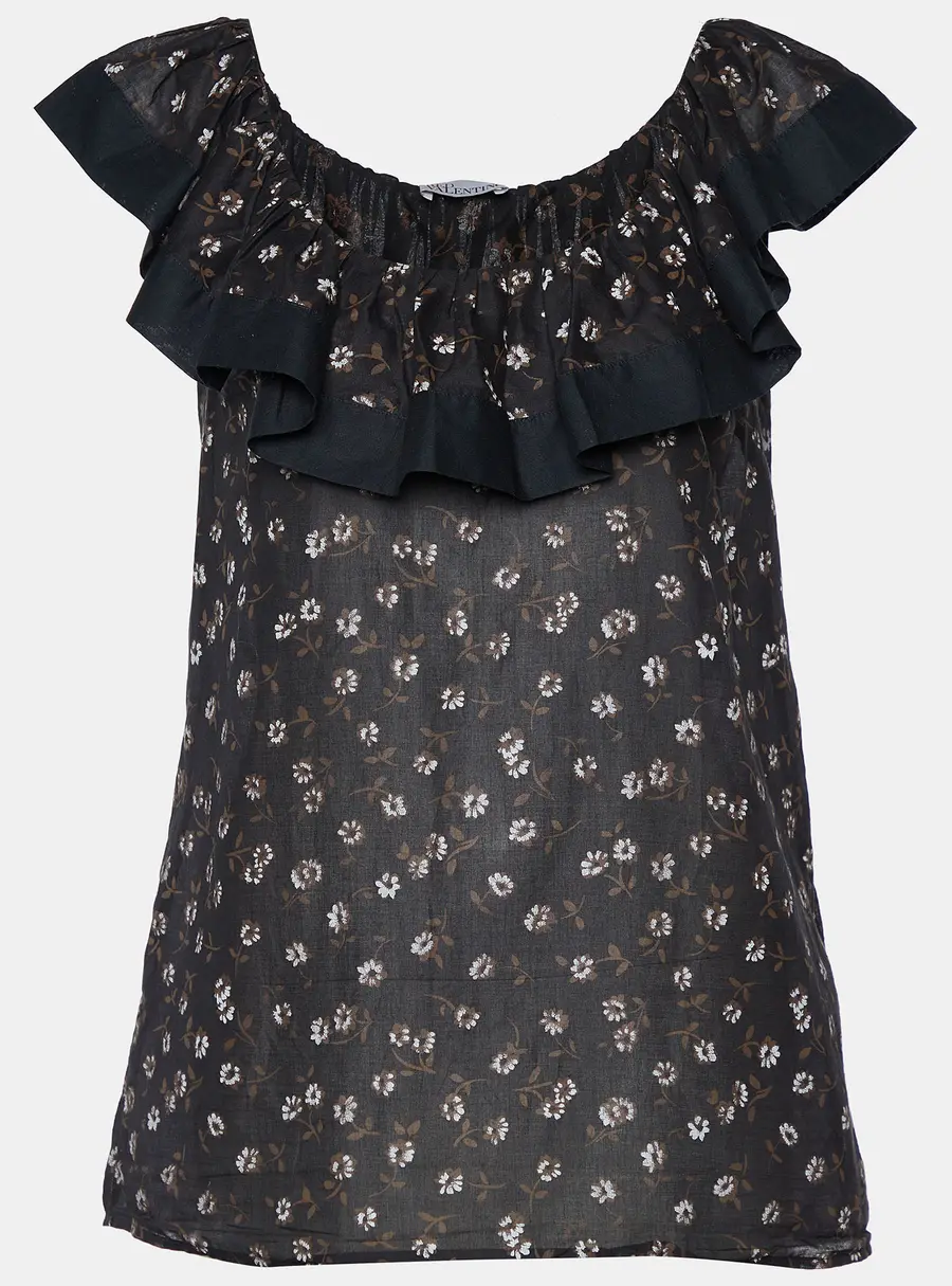 RED Valentino Black Floral Printed Cotton Sleeveless Top M