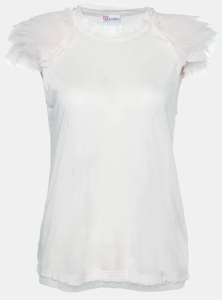 RED Valentino Pink Tulle Sleeve Jersey T-Shirt L