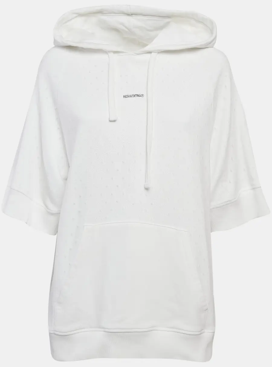 RED Valentino White Tulle and Cotton Knit Half Sleeve Hoodie XS