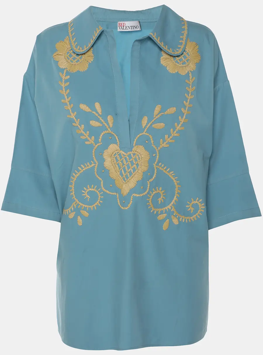 RED Valentino Light Blue Cotton Embroidered Blouse M