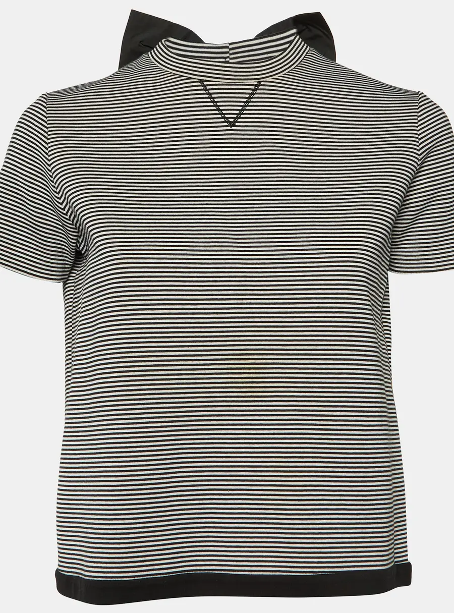 RED Valentino Monochrome Striped Bow Detail T-Shirt M