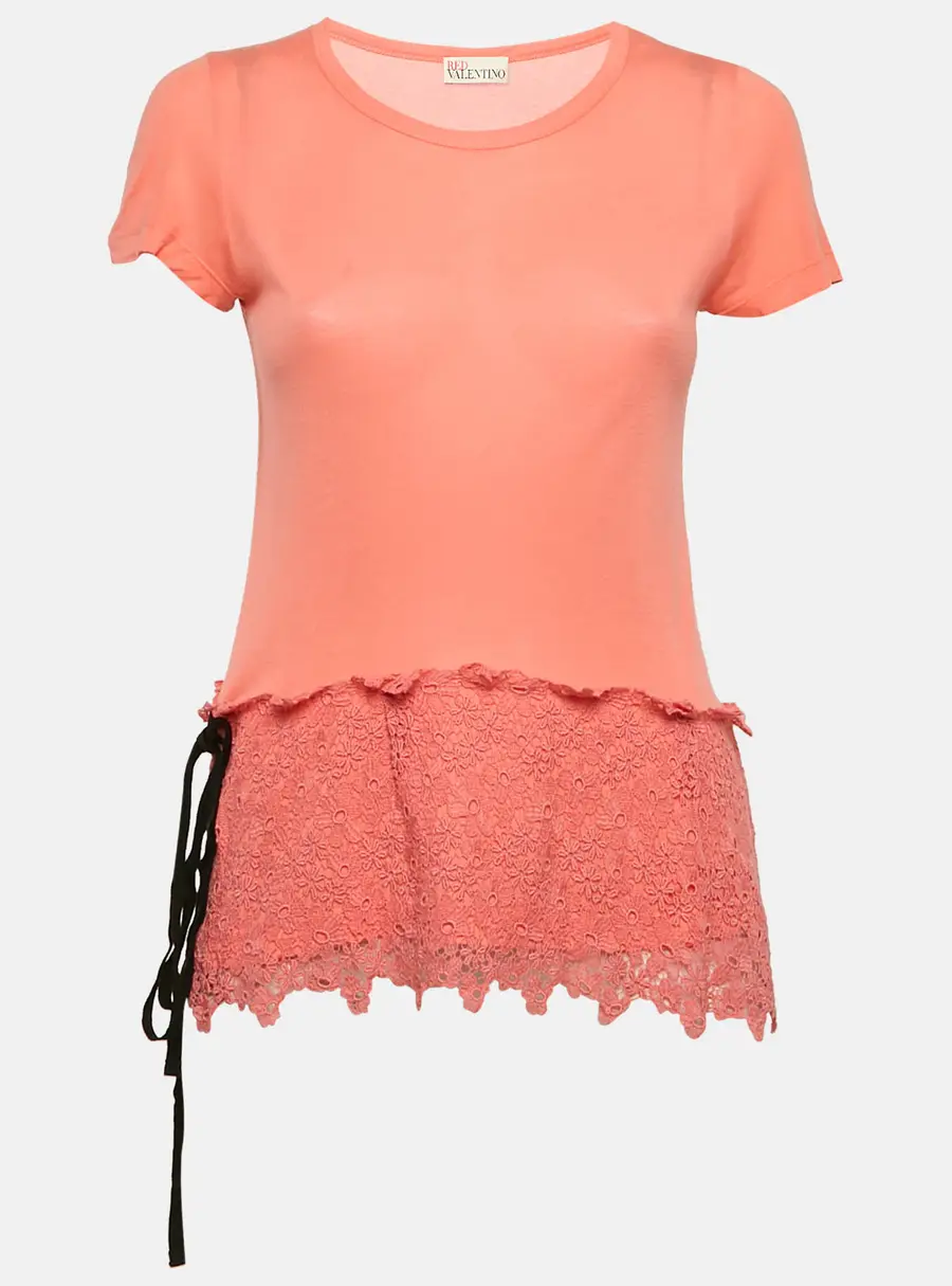 RED Valentino Pink Modal Knit Lace Detail Top M