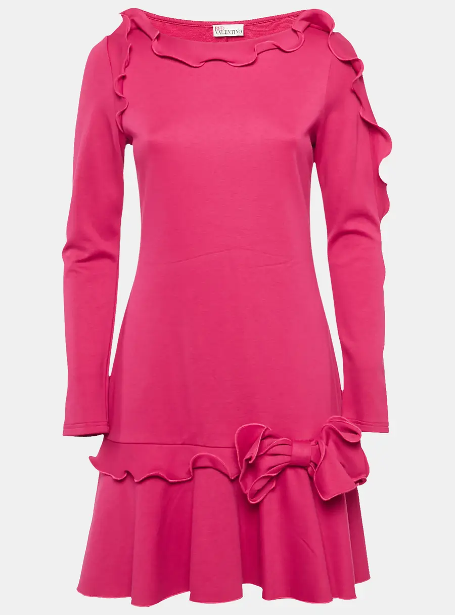 RED Valentino Pink Jersey Bow Detail Flounce Dress L