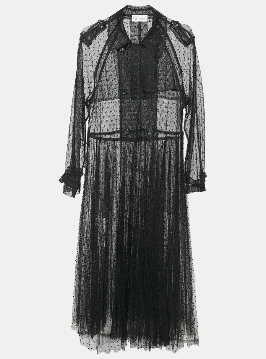 RED Valentino Black Tulle Double Breasted Sheer Coat M