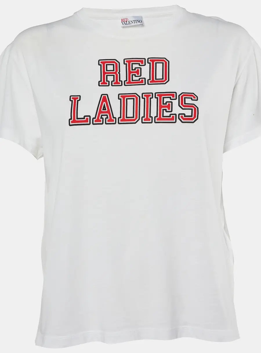 RED Valentino White Red Ladies Cotton Distressed T-Shirt S