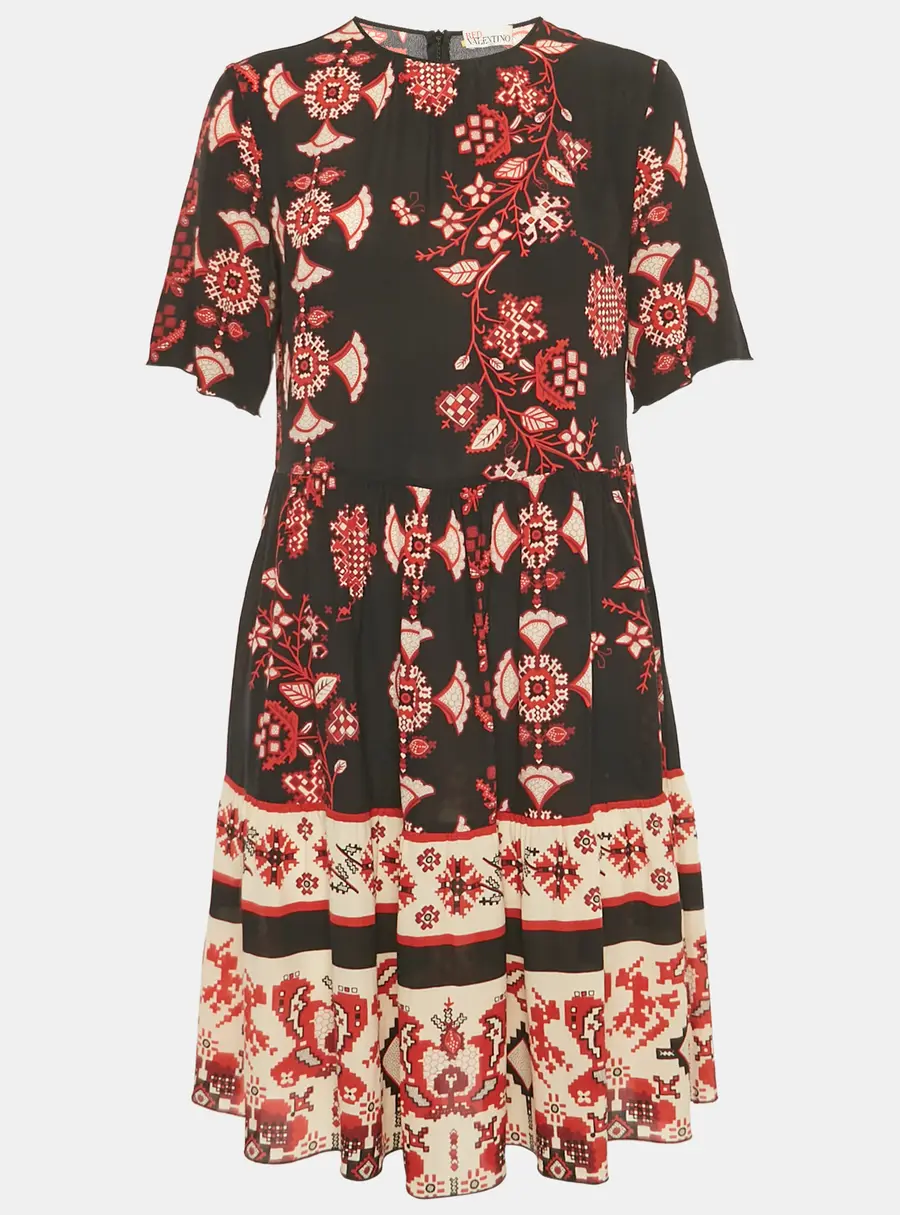 RED Valentino Black /Red Printed Silk Short Dress M