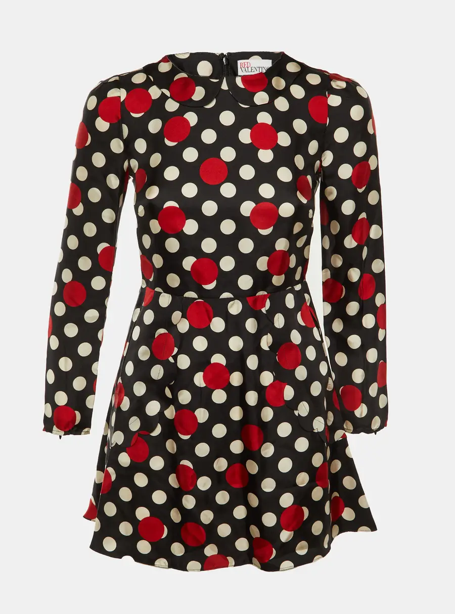 RED Valentino Black Polka Dot Print Silk Mini Dress S