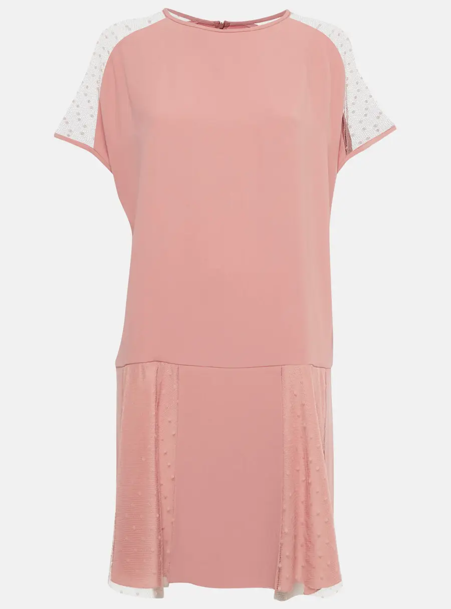 RED Valentino Pink Crepe Mesh Detail Mini Dress L