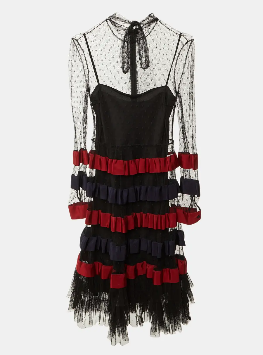 RED Valentino Black Tulle Tiered Mini Dress S