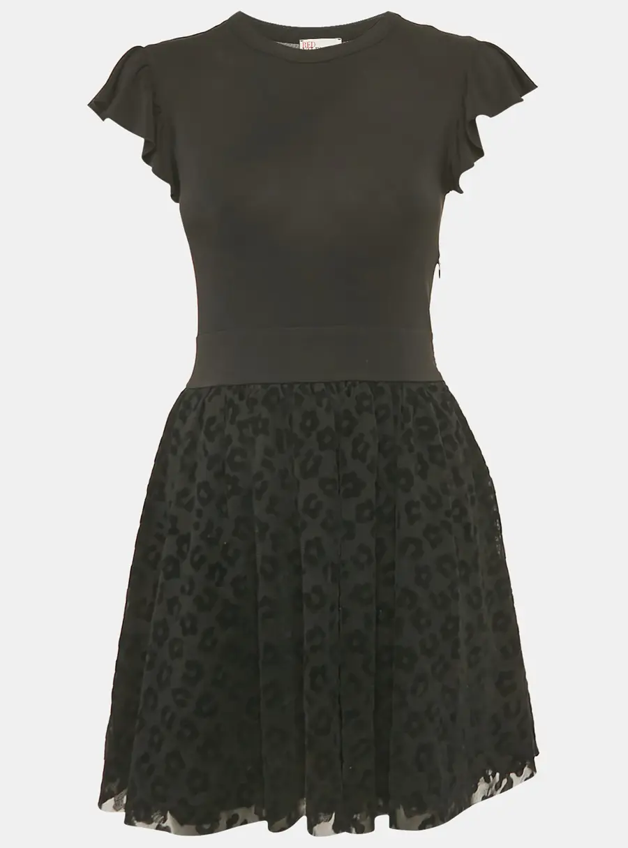 RED Valentino Black Jersey Flock Tulle Mini Dress S