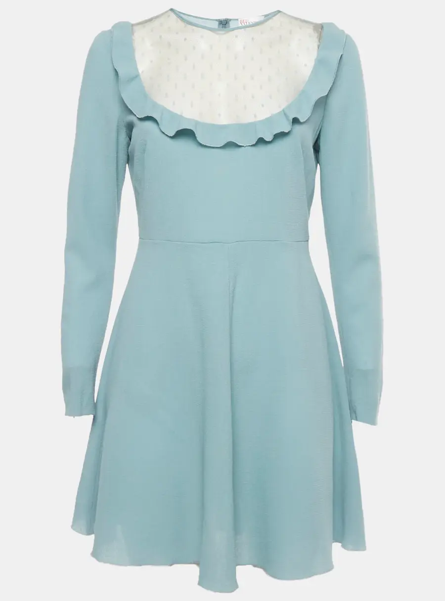 RED Valentino Blue Mesh Trim Crepe Mini Dress M