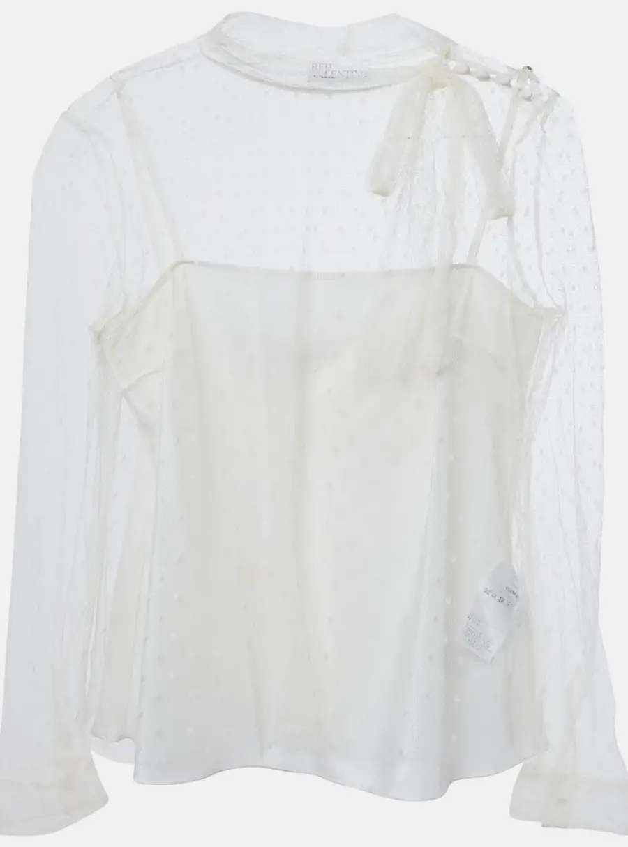 RED Valentino White Mesh Neck Tie Detail Top S