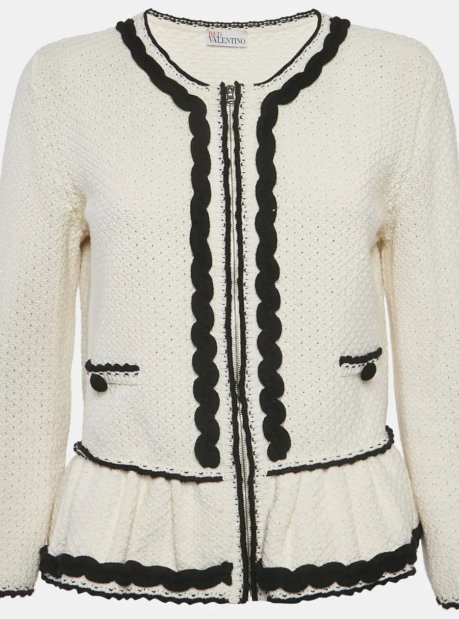 RED Valentino White Crochet Ric-Rac Peplum Jacket M