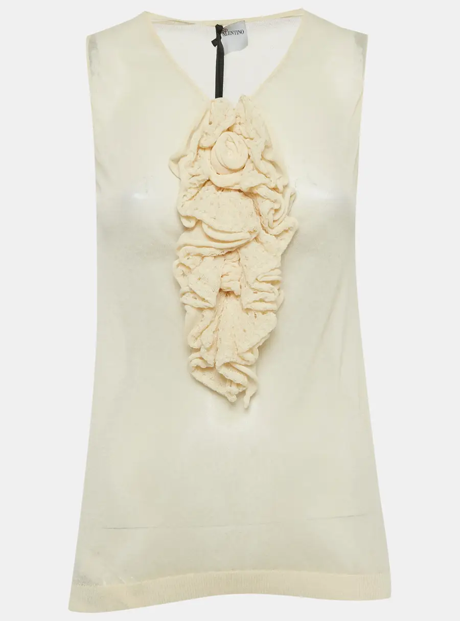 RED Valentino Beige Floral Applique Detail Knit Top L