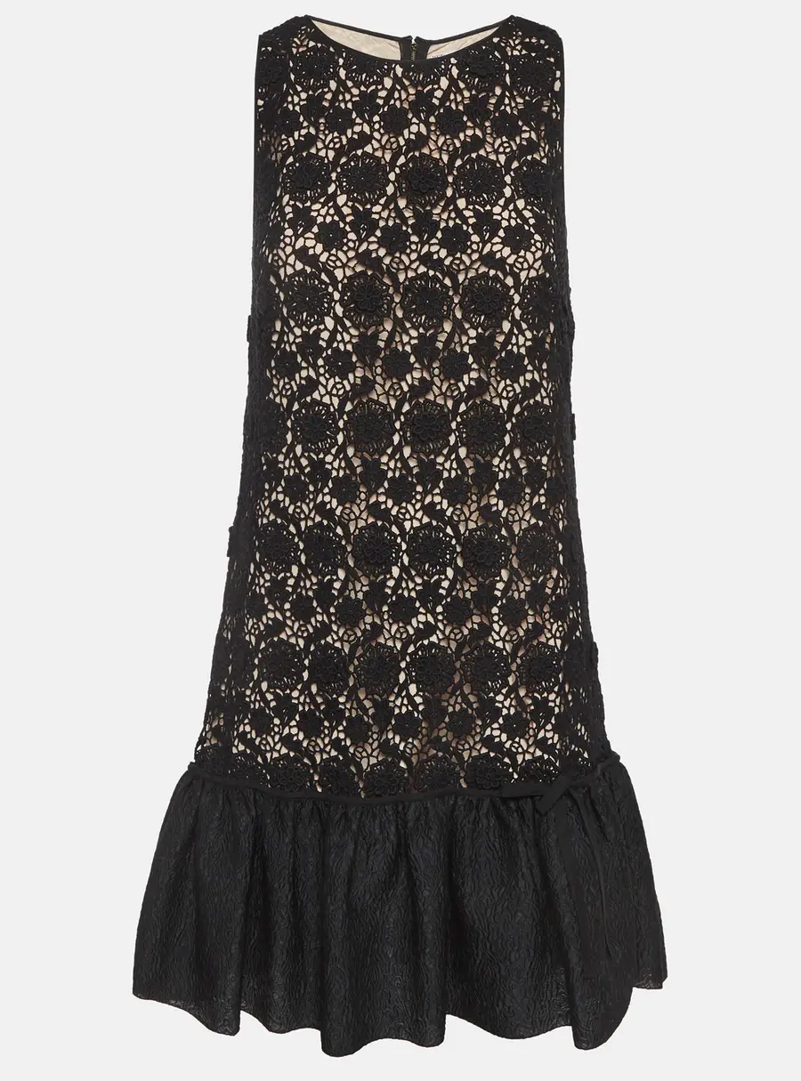 RED Valentino Black Lace Flounce Mini Dress M