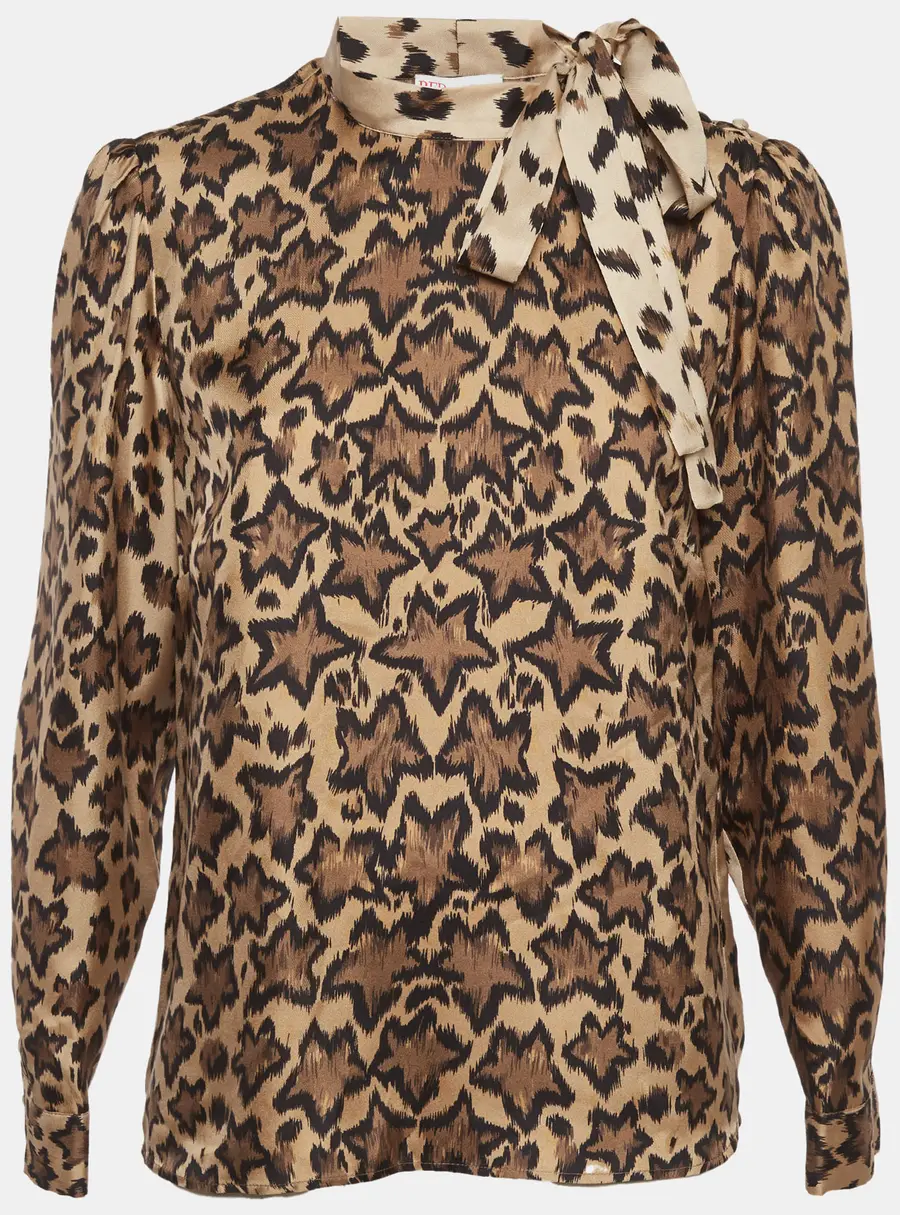 RED Valentino Brown Leopard Print Silk Blouse M