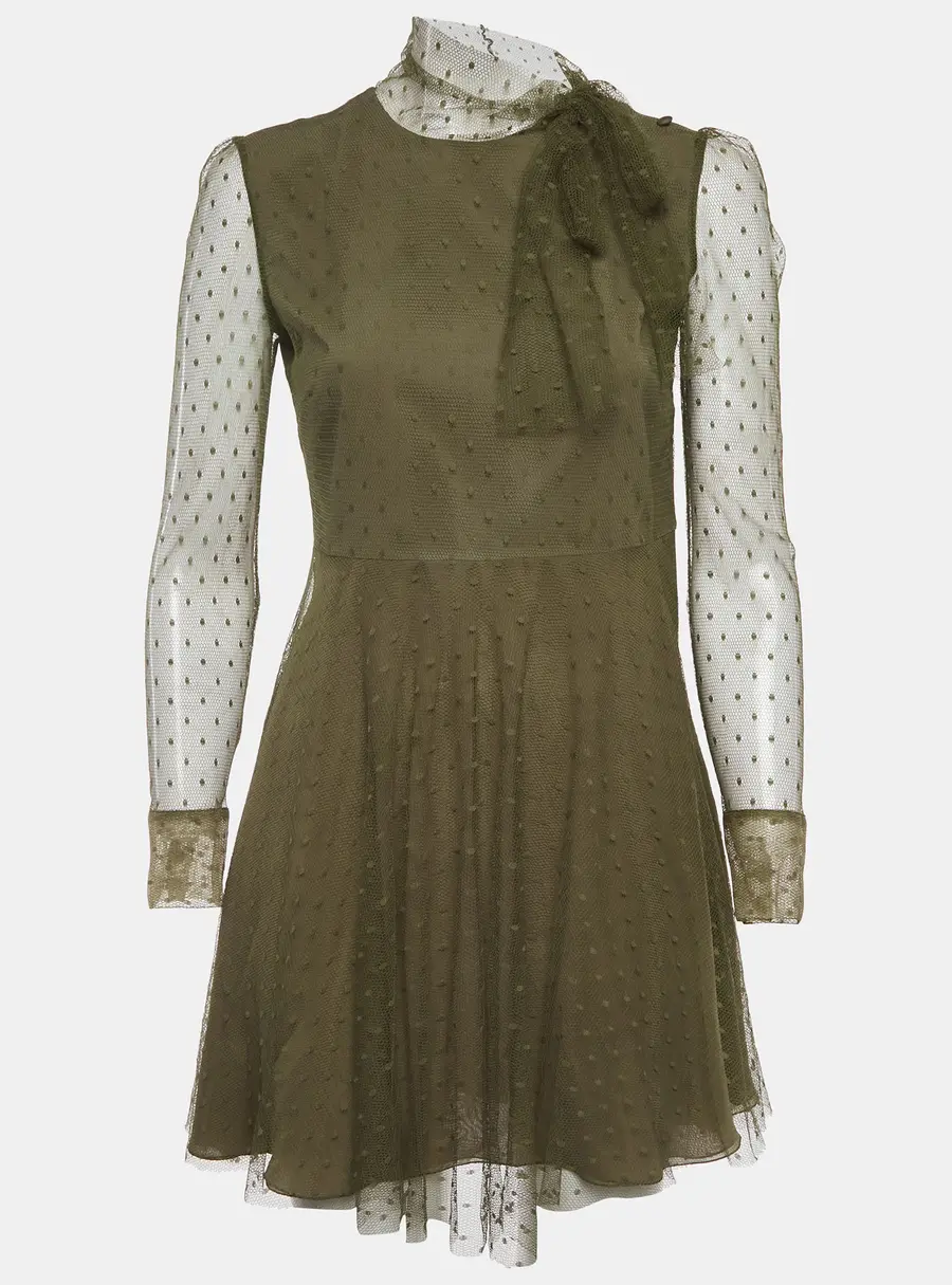 RED Valentino Green Swiss Dot Tulle Mini Dress M