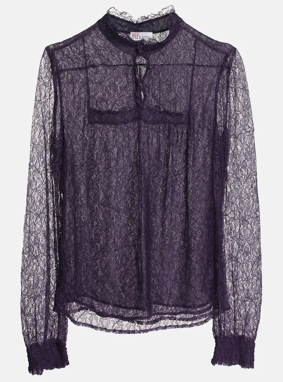 RED Valentino Purple Lace Long Sleeve Blouse O/S