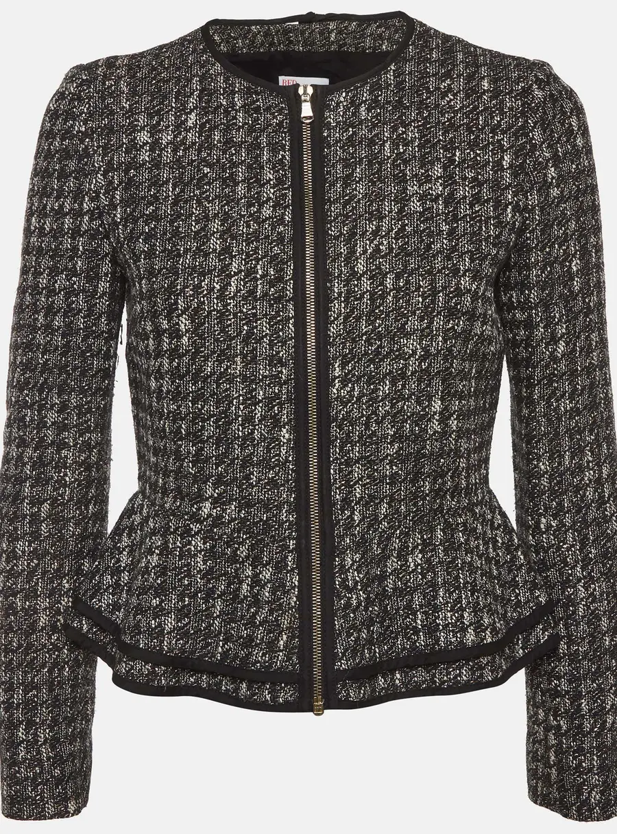 RED Valentino Black Tweed Zip Up Peplum Jacket M