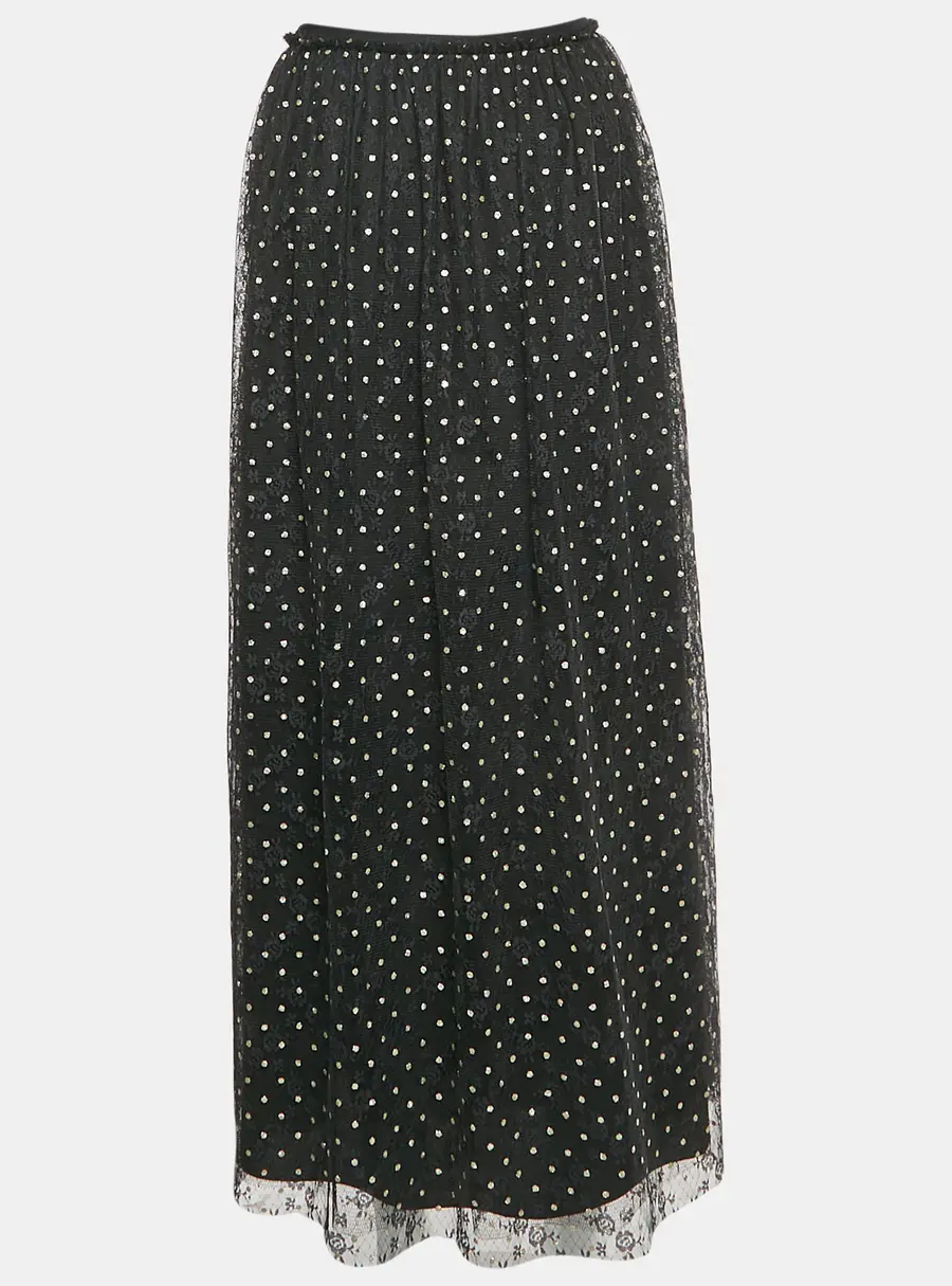 RED Valentino Black Polka Dot Tulle Flared Midi Skirt M