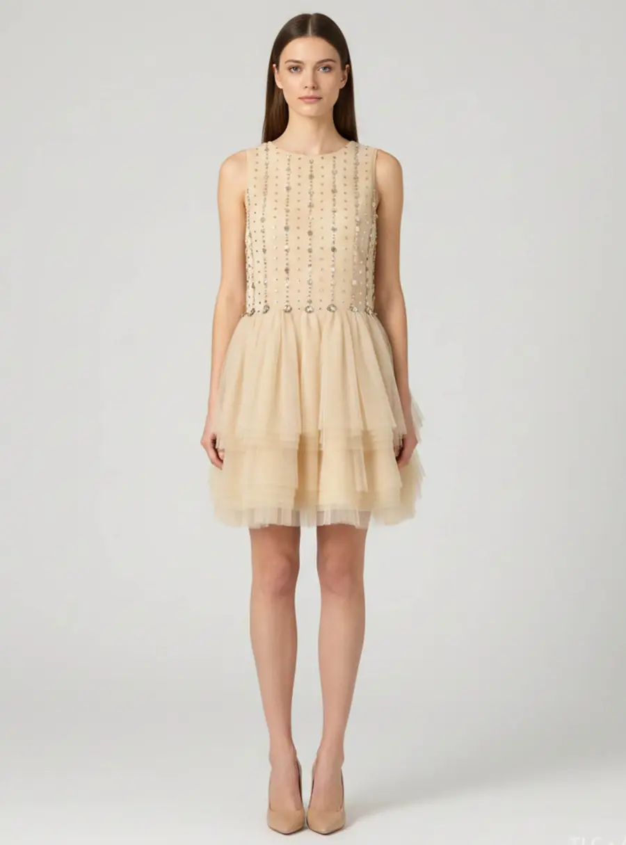 RED Valentino Yellow Chiffon and Mesh Flared Mini Skirt L