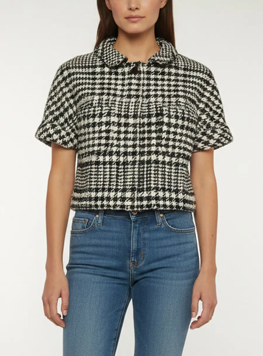 RED Valentino Black/White Houndstooth Tweed Cropped Jacket M