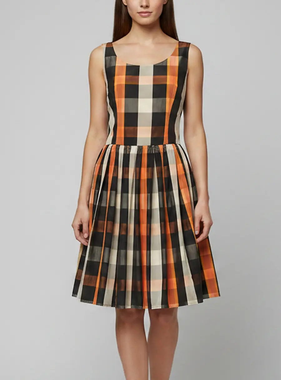 Red Valentino Multicolour Plaid Silk Blend Fit-And-Flare Mini Dress S