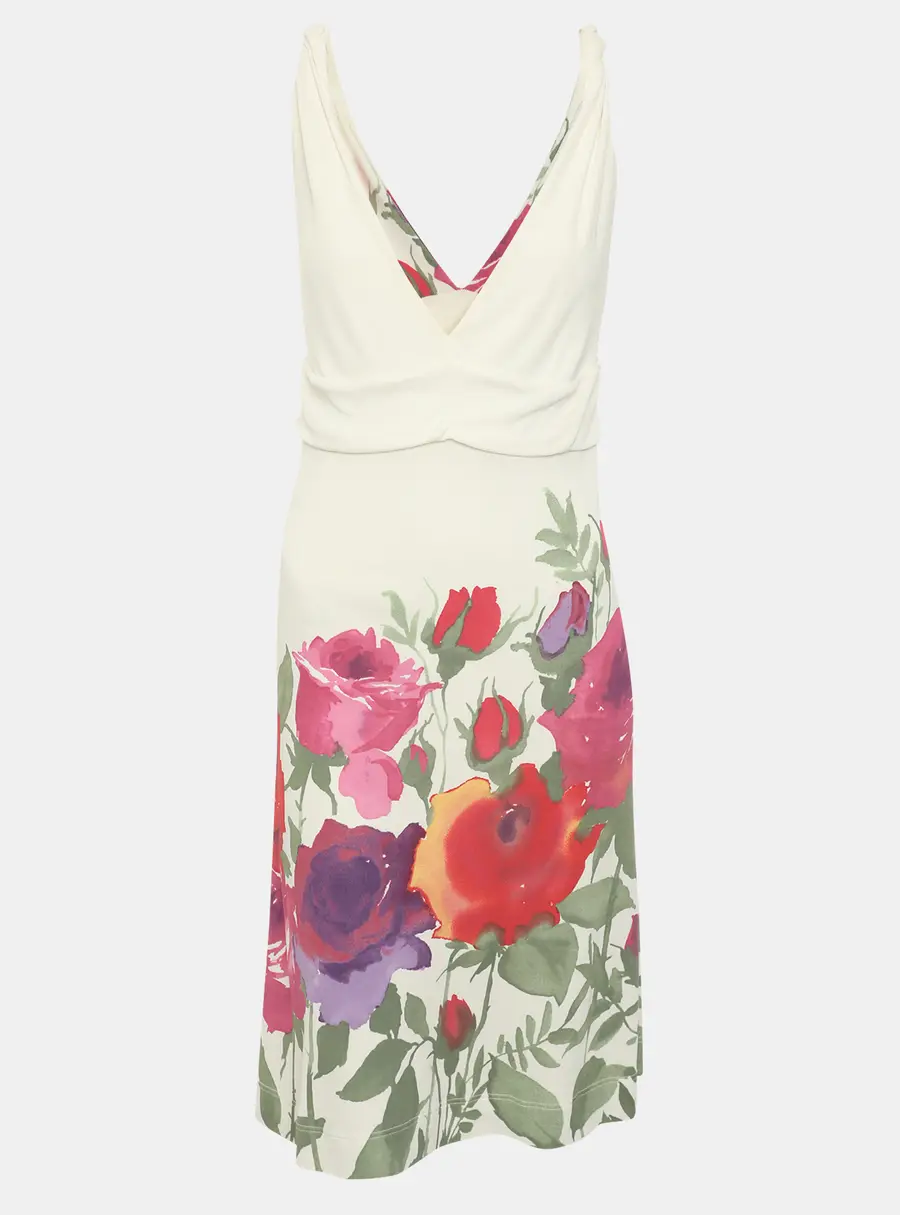 Red Valentino Cream Multicolor Floral Print Jersey Mini Dress L