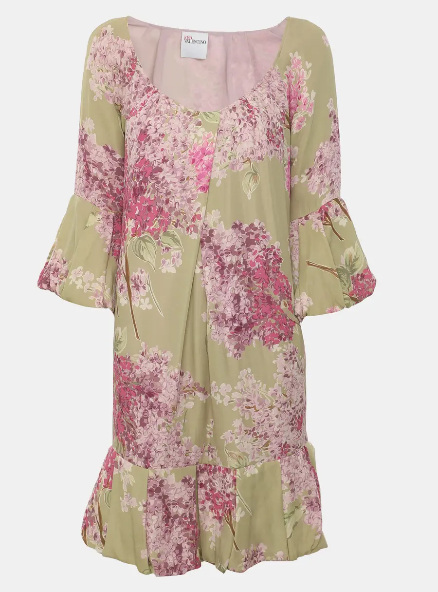 RED Valentino Green Multicolor Printed Crepe Mini Dress M