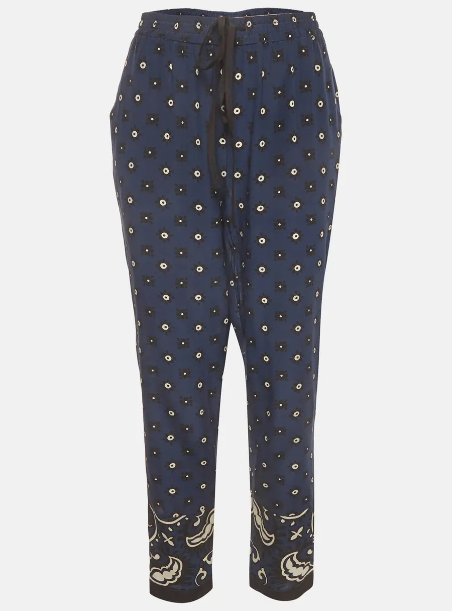 RED Valentino Navy Blue Bandana Print Silk Crepe Trouser M