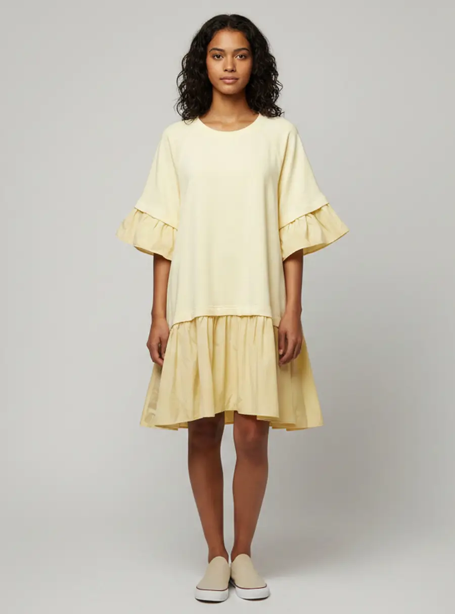 RED Valentino Yellow Jersey and Synthetic Asymmetric Midi Dress L