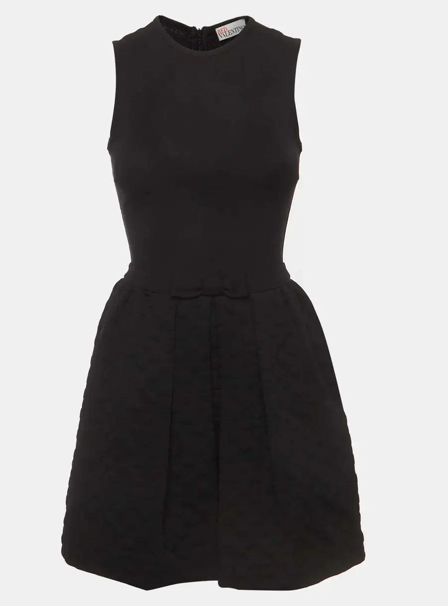 RED Valentino Black Dotted Jacquard and Jersey Mini Dress XS