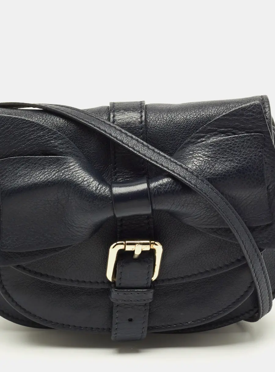 RED Valentino Bow Navy Blue Leather Crossbody Bag
