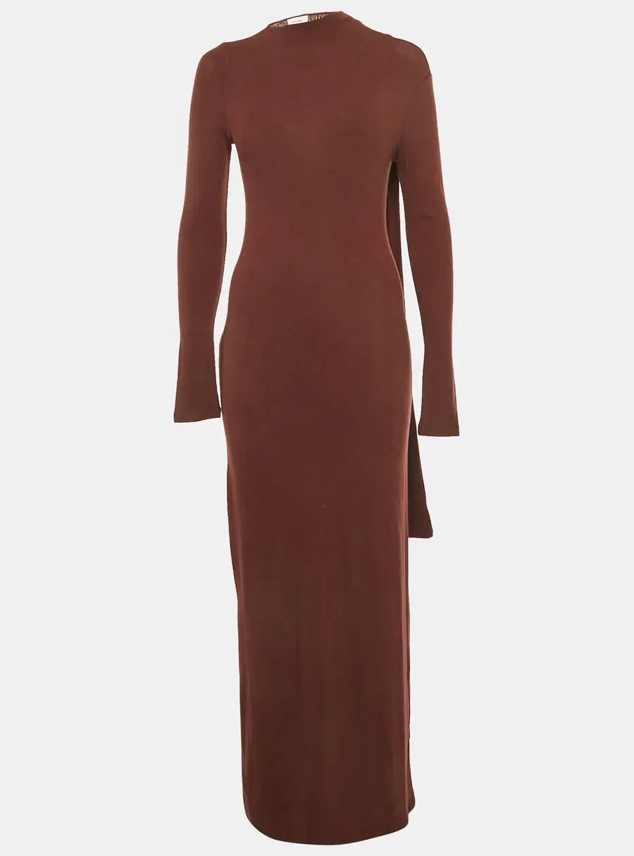 Reformation Dark Plum Knit Scarf Detail Maxi Dress S