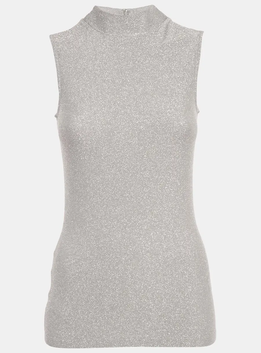 Reiss Silver Lurex Knit High Neck Aries Top XS