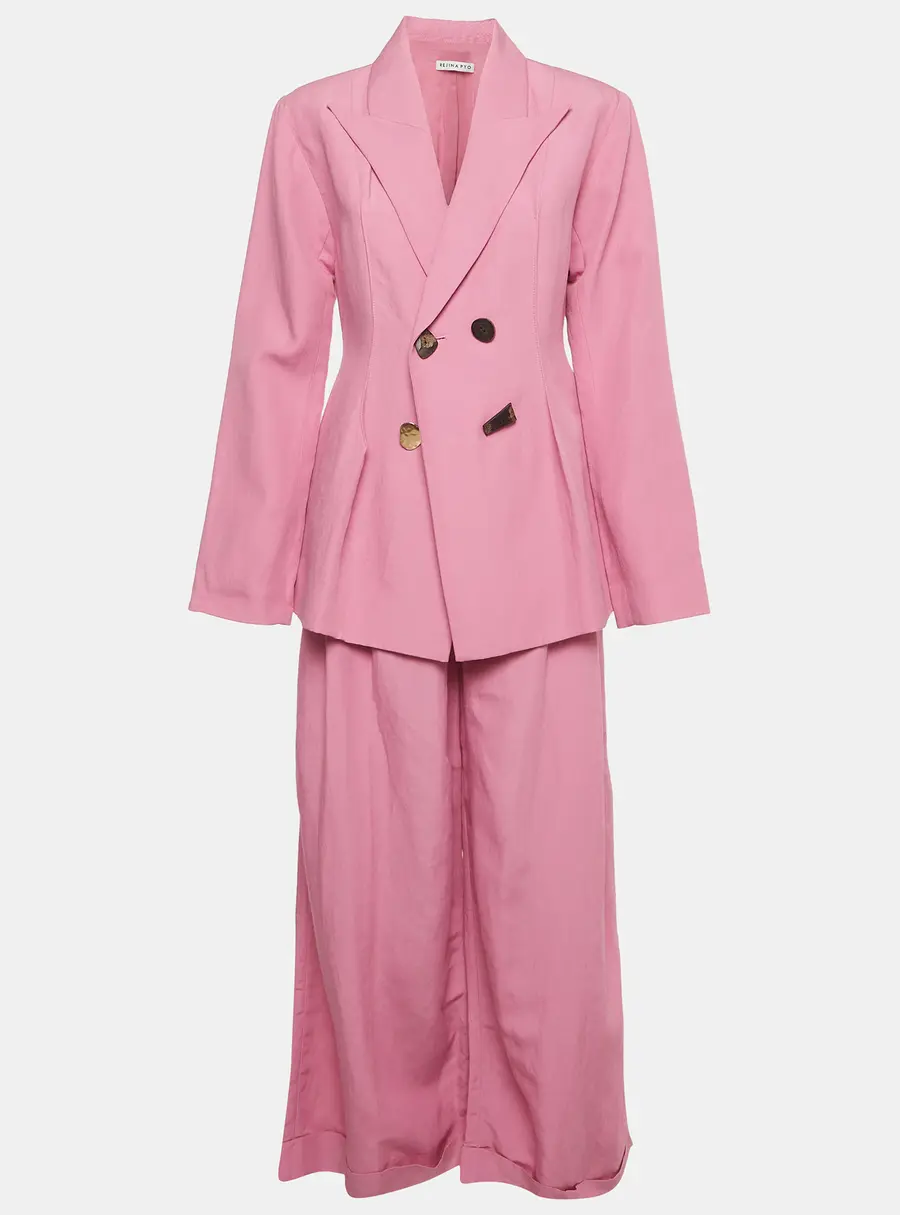 Rejina Pyo Pink Linen Blend Blazer and Pant Set M