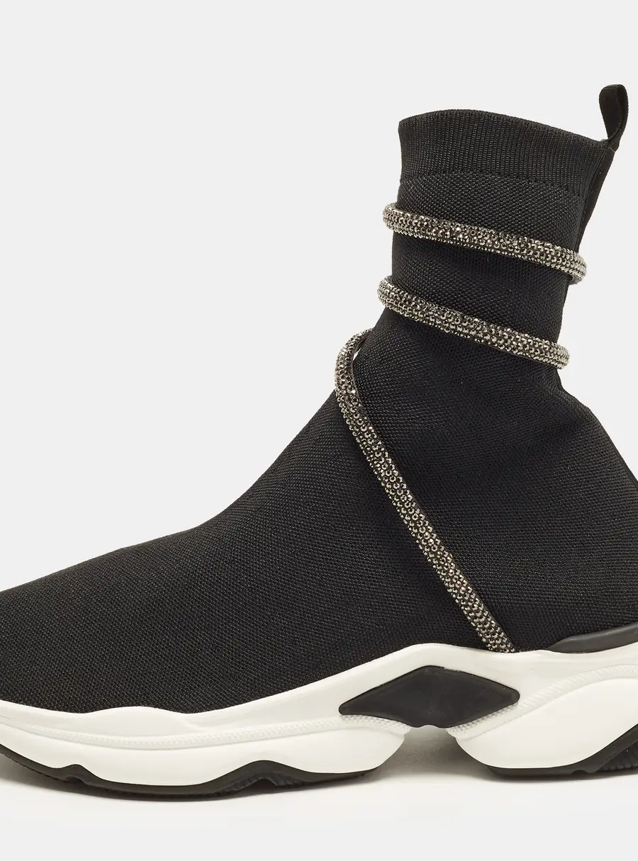 René Caovilla Cleo Size 39 Black Knit Fabric High Top Sneakers