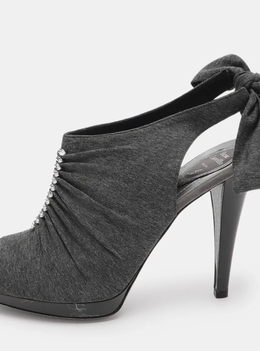 René Caovilla Crystal Embellished Size 41 Grey Knit Fabric Booties