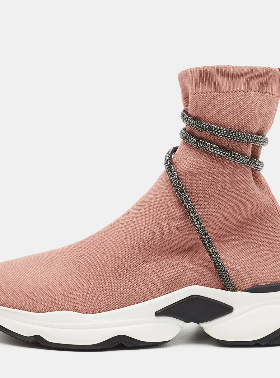René Caovilla Cleo Size 40 Pink Knit Fabric High Top Sneakers
