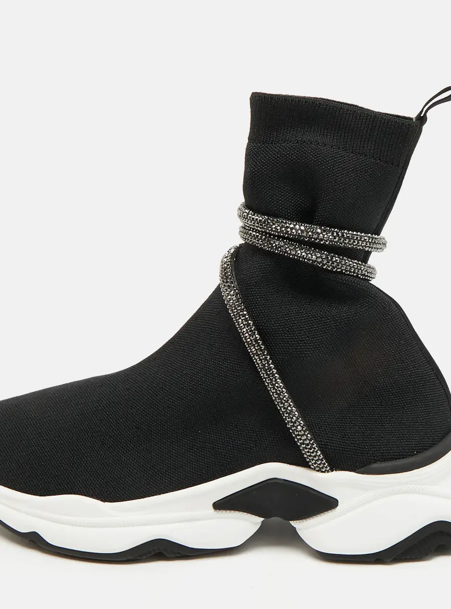 René Caovilla Cleo Running Size 37 Black Knit Fabric High Top Sneakers