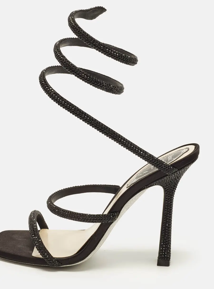 René Caovilla Cleo Size 35 Black Satin Ankle Strap Sandals
