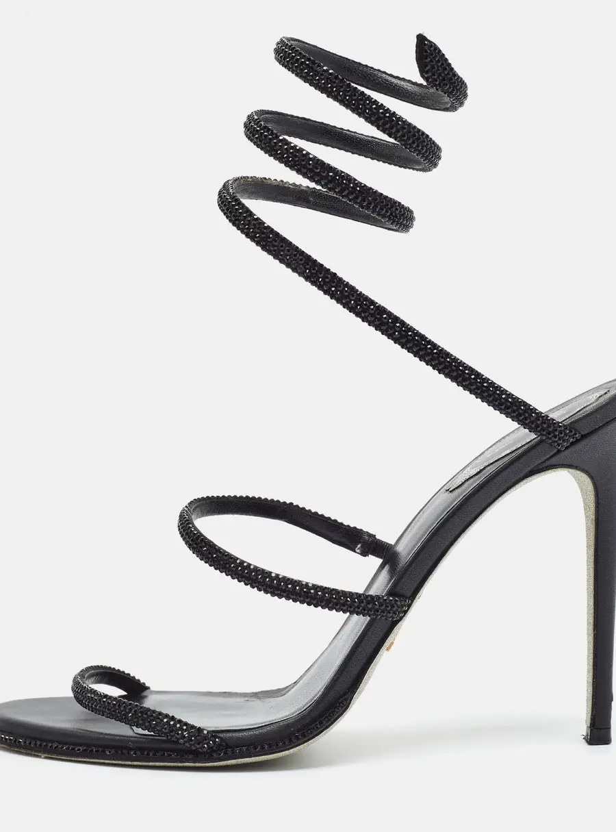 René Caovilla Cleo Size 41 Black Satin Ankle Strap Sandals