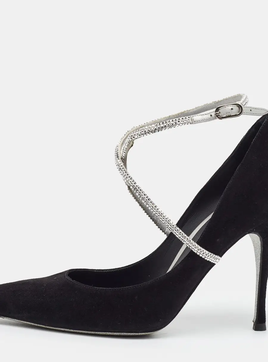 René Caovilla twista Size 36.5 Black Suede Crystal Embellished Ankle Wrap Pumps