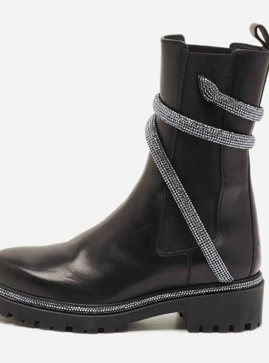 René Caovilla Cleo Size 37 Black Leather Ankle Length Boots