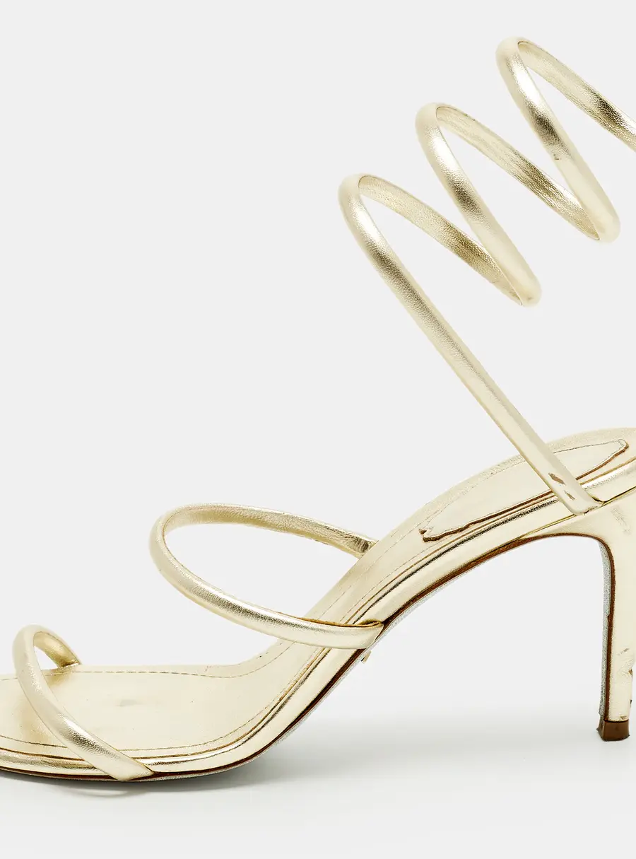 Ren&eacute; Caovilla Cleo Size 37 Gold Leather Ankle Strap Sandals